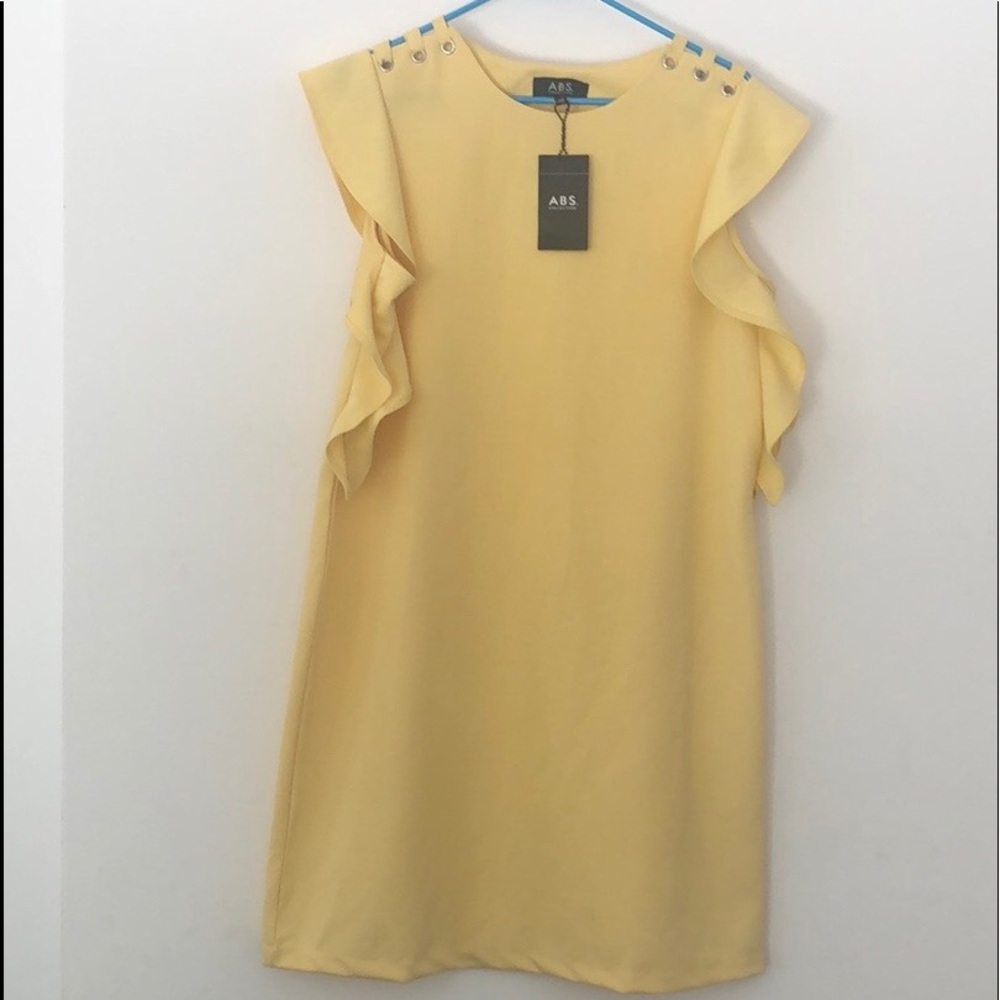 ABS Collection Yellow Ruffle LaceUp Shoulder Dress - Picture 3 of 10